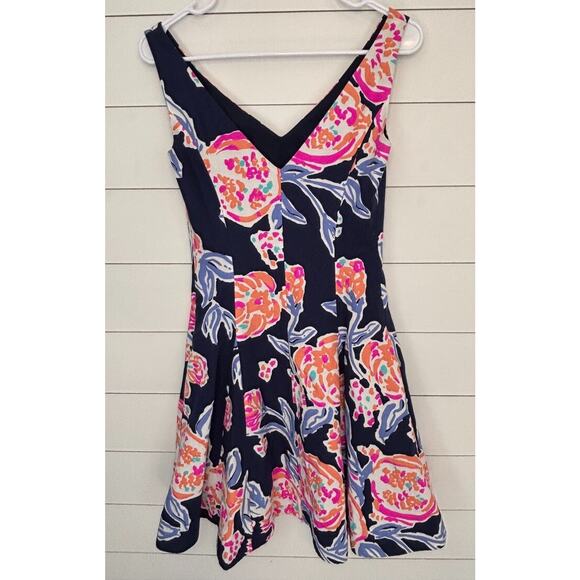 Lily Pulitzer Floral Fit and Flare Dress Sleeveless V-Neck Party Cocktail Dress - Picture 5 of 11